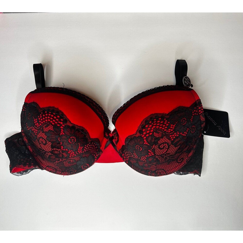 New Red Black floral Lace Lined Bra 40D